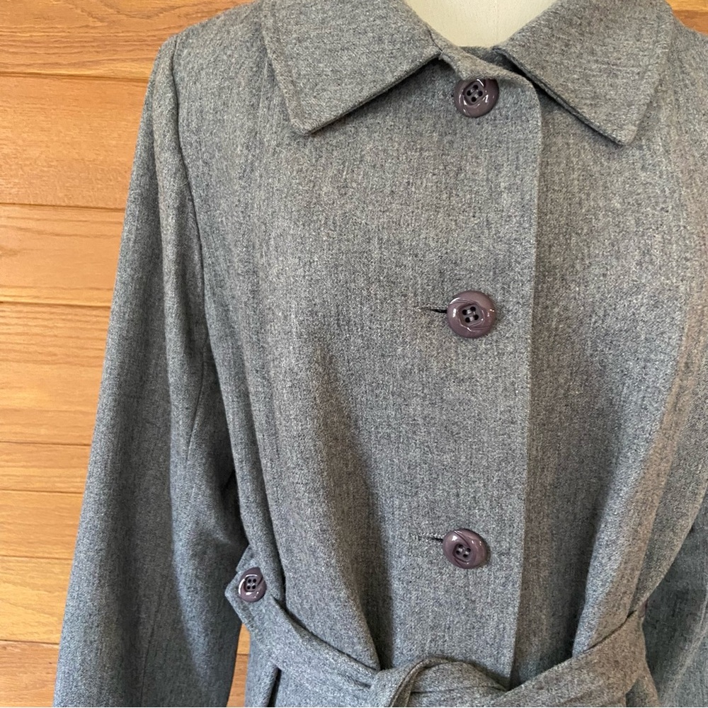 Vintage Gray Wool Belted Trench Coat - Picture 2 of 6